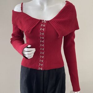 House of Sunny One Love Big Bang Ribbed Off-Shoulder Hook & Eye Closure Sweater